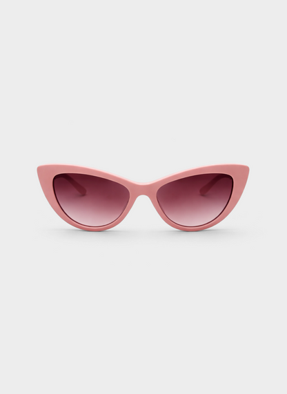 Pink cat-eye sunglasses on a white background