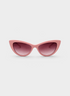 Pink cat-eye sunglasses on a white background